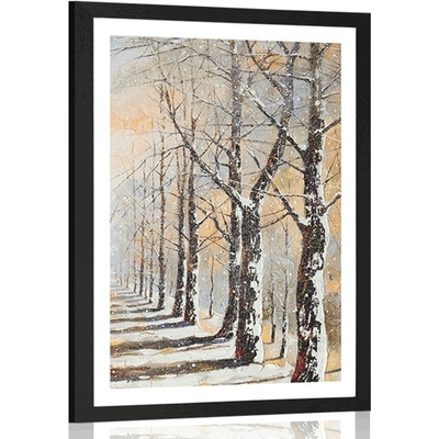Plakát s paspartou zimní alej stromů - 40x60 black