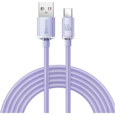 Baseus USB към Type-C кабел за данни 100W, 2m - Baseus Crystal Shine (CAJY000505) - лилав