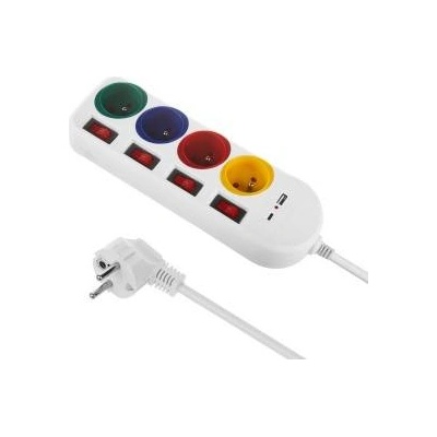 Maclean power strip, extension cable 4 sockets + USB A/C, with switches, 250VAC/10A, 1.5m, white, MCE508 W