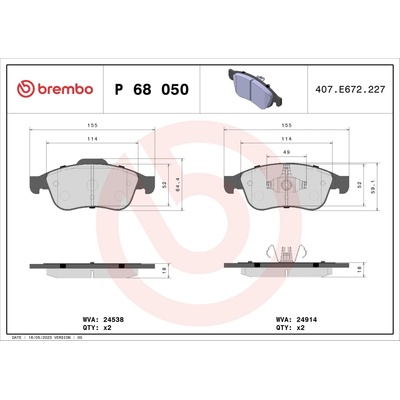 Sada brzdových platničiek, vždy 4 kusy v sade BREMBO P 68 050 (P68050)