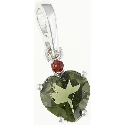 My Moldavite Stříbrný přívěsek s vltavínem a granáty srdce 110G