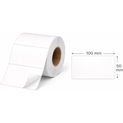 Papierová Etiketa 100 mm x 50 mm, Matný papier, Biela, Dutinka 76 mm, 2500 ks/kotúč, Permanentné lepidlo