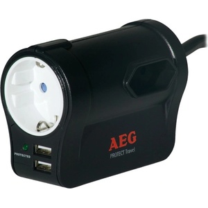 AEG Електрически филтър AEG Protect Travel GE, 3 гнезда, защита от токови удари, 2xUSB, черен