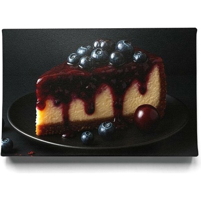 KRAFTHOUSE.EU Sladké Pokušení – Borůvkový Cheesecake na Černém Pozadí – obraz na plátně Premium Canvas | 100% bavlna | Různé rozměry Velikost: 150 x 100 cm Borůvkový Cheesecake na Černém Pozadí – obra