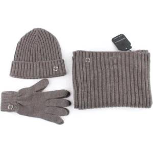  Комплект мъжки вълнен шал, шапка и ръкавици Granadilla Top Wool Set 3, Кафявосив
