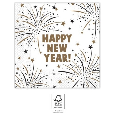 Procos Papírové ubrousky Happy New Year ohňostroj 33x33cm 20ks