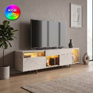 TopMebel Norm TopMebel меламинов ТВ шкаф с RGB LED в травертин - златен цвят 180x32x55cm
