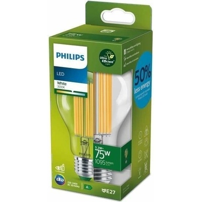 Philips 8719514435674 LED filamentová žiarovka 1x5,2W/75W E27 1535lm 3000K- číra, Ultra Efficient