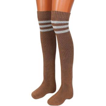 Дълги термо чорапи в бежово кафяв цвят с три ленти