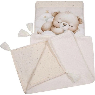 DuetBaby Dětská deka s polštářem bouclé s mušelínovým potiskem krémová – Zbozi.Blesk.cz