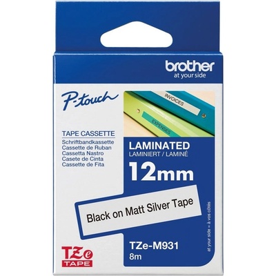 Brother TZe- m931 12 mm strieborná- metalická čierna tlač 8 m TZE m931