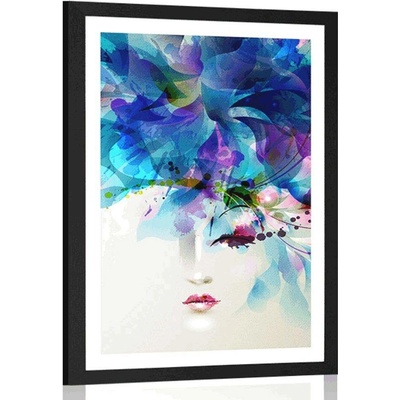 Plakát s paspartou módní ženská tvář s abstraktními prvky - 60x90 silver