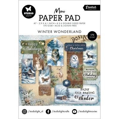 Mini kreativní blok Studio Light "Winter Wonderland", A7, 24 l. - Zima se zvířátky