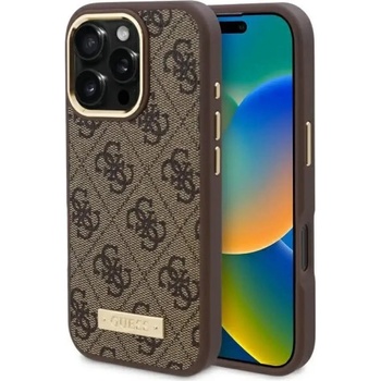 GUESS Калъф Guess 4G Logo Plate MagSafe iPhone 16 Pro - кафяв