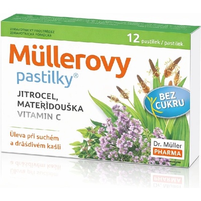 Dr. Müller Müllerovy pastilky s jitrocelem mateřídouškou bez cukru 12 pastilek