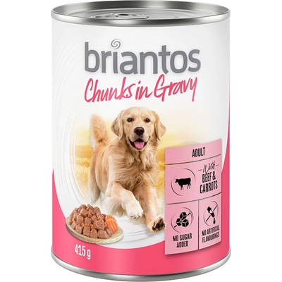 Briantos 24x415г Chunks in Gravy Briantos, консервирана храна за кучета - говеждо и моркови