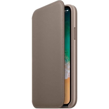 Apple Оригинален Кожен Калъф за APPLE iPhone XS/X, Leather Case Book Mqry2z Taupe, Бежав (Mqry2zm/a)