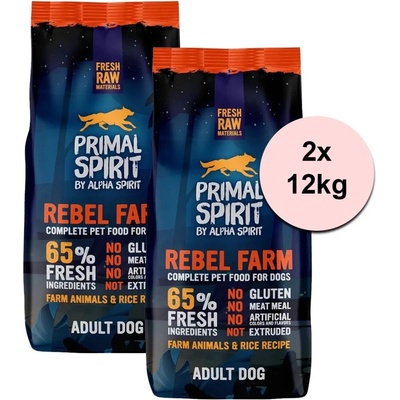Primal Spirit Dog 65% Rebel Farm kuře ryby 2 x 12 kg