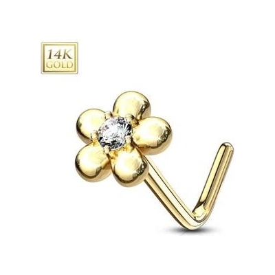 Šperky4U zlatý piercing do nosu kytička čirý zirkon ZL01195C-YG