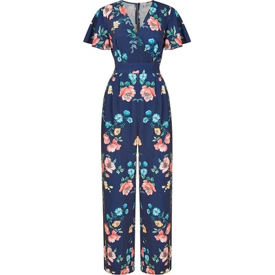 Yumi Women's Navy Floral Angel Sleeve Jumpsuit - Navy