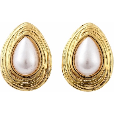 Nefertitis Náušnice z nerezové oceli Kapky s perlou NF62555 - cca 2,5 x 1,8 cm