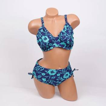 Image 1 of Тъмносин бански с тюркоазено-зелени цветя - чашка d