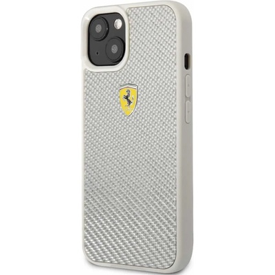 Ferrari Real Carbon Hard Case - хибриден удароустойчив кейс с карбоново покритие за iPhone 13 (сребрист)