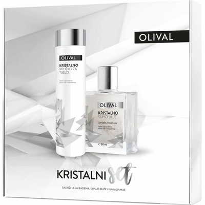 Olival Crystal hydratačné telové mlieko 200 ml + multifunkčný suchý olej s trblietkami na tvár, telo a vlasy 50 ml kozmetická sada