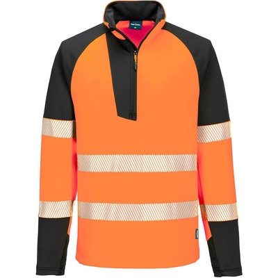 Portwest hi-vis pw3 t172 / Мъжки светлоотразителен суитшърт с 1/4 цип - hv оранжев/черен xxl (t172obrxxl)