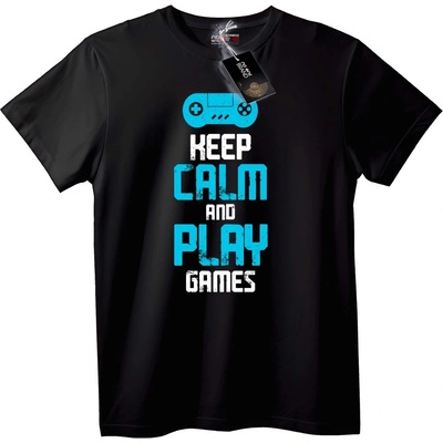 NOONEBRAND Тениска Запази Спокойствие и Играй Игри - L, White