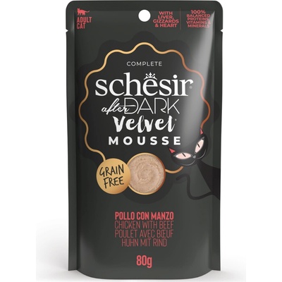 Schesir After Dark Velvet Mousse kuřecí s hovězím masem 12 x 80 g