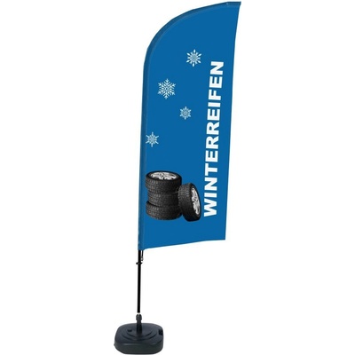 Jansen Display Kompletní sada reklamní vlajky ve tvaru křídla, Zimní pneumatiky, německy ECO, 1105 x 3300 mm