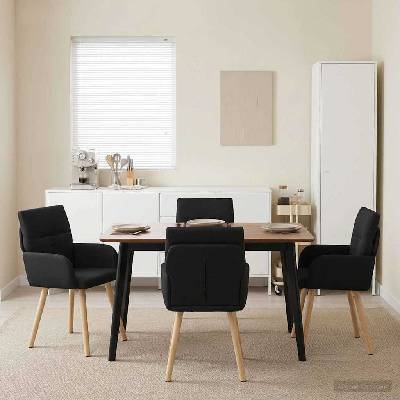 vidaXL Обедени столове 4 pcs Текстил Черно 60 x 56 x 96 см (3428359)