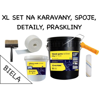 XL SET NA KARAVANY 25kg - Tekutá guma ALFEMA TG500 biela 20 kg, Penetrácia ALF PR50, Geotextília malá PP100g 100mm x 25m, náradie (XL SET 25kg)