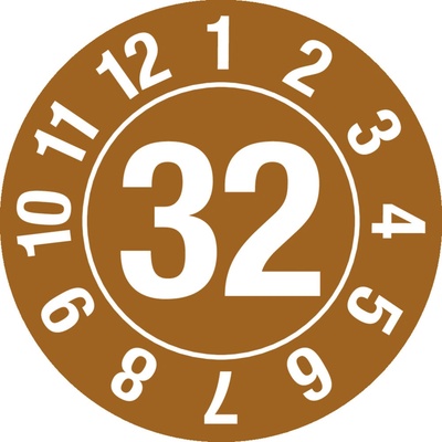 Kontrolná nálepka 32, kruh, hnedá, fólia samolepiaca, 25 mm, BJ = 5 x 15 ks