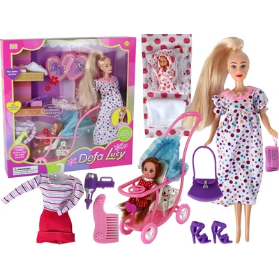 Lean Toys Tehotná Lucy s malou bábikou a doplnkami