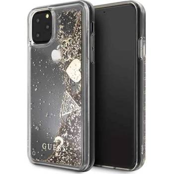 GUESS Glitter Hard Case - дизайнерски кейс с висока защита за iPhone 11 Pro Max (златист)