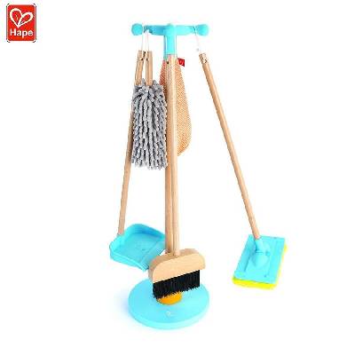 Детска играчка, Hape, Комплект метла и стойка за почистване, 6 части
