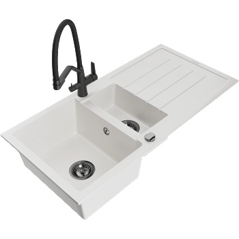 Mexen Andres гранитна мивка с 1, 5 камери с отцедник и кухненски смесител Duo, бял - 6515-20-671701-70-B (6515-20-671701-70-B)
