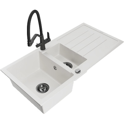 Mexen Andres гранитна мивка с 1, 5 камери с отцедник и кухненски смесител Duo, бял - 6515-20-671701-70-B (6515-20-671701-70-B)