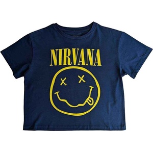 Nirvana Yellow Happy Face Flower Sniffin (Back Print) Denim Blue L Дамски Риза (NIRVCT07LD03)