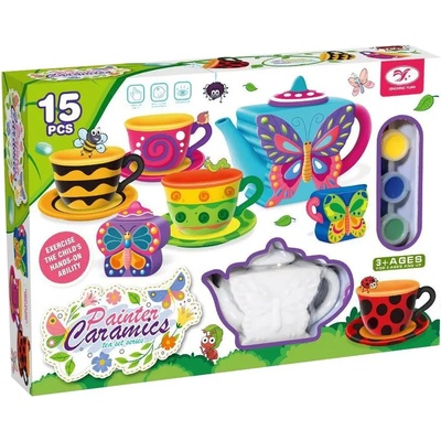 Felyx Toys Комплект за оцветяване Felyx Toys - Керамичен сервиз за чай, Пеперуди, 15 части (ZY1312118-868-E19)