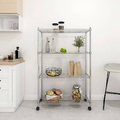 vidaXL 4patrový úložný regál na kolečkách 90x35x142 cm chrom 200 kg