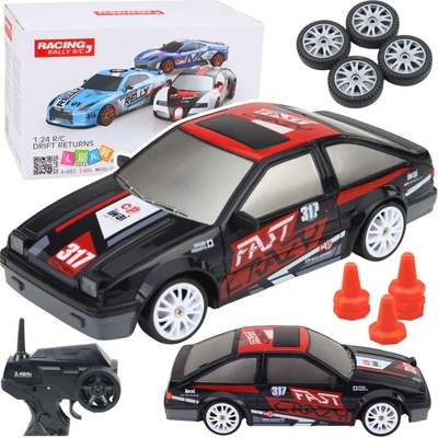 Lean Toys Drift auto na dálkové ovládání Rc kupé s výměnnými koly černé 1:24