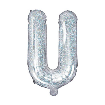 PartyDeco Fóliový balón písmeno ''U'' 35cm holografický