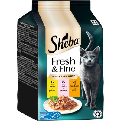 Sheba Fresh & Fine kapsičky kuřecí, losos a krůta v omáčce 6 x 50 g