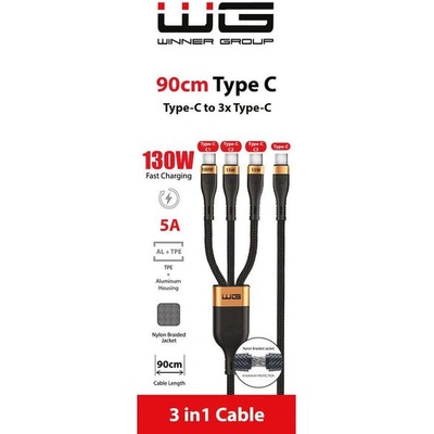WG 12307 3v1 USB-C/ 3xUSB-C, 90cm, černý