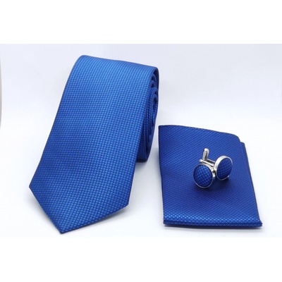 Decofashion sada s jemnou aplikací- kravata kapesníček a manžetové knoflíčky královsky modrá – Sleviste.cz
