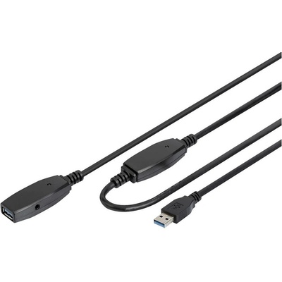 Digitus DA-73105 USB, USB 3.2 Gen1 (USB 3.0 / USB 3.1 Gen1) USB-A zástrčka, USB-A zásuvka, 10m, černý