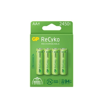 GP Batteries Акумулаторни батерии GP ReCyko AA 2450mAh (R6), рециклируеми опаковки 4бр (GPRHC252C308)